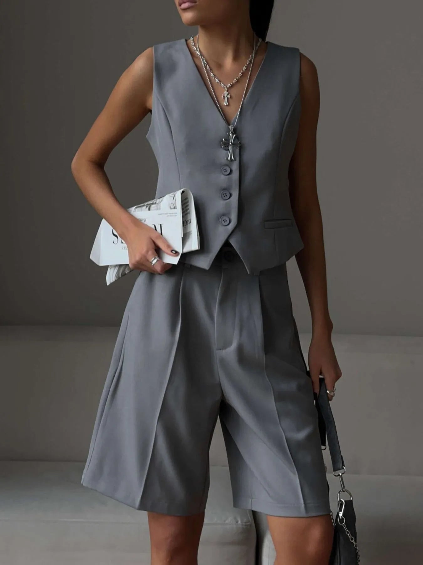 V - Neck Vest and Pants Two - Piece Blazer Set
