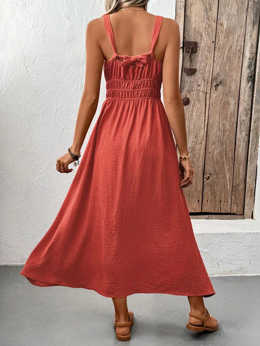 V - Neck Wide Strap Midi Cami Dress
