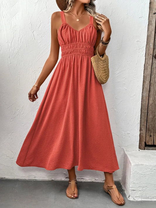 V - Neck Wide Strap Midi Cami Dress