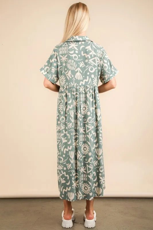 VERY J Oversized Printed Shirt Midi Dress