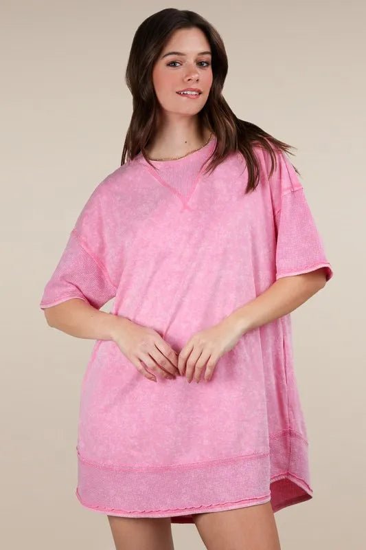 VERY J Plus Size Mineral Washed Comfy Casual Knit Mini Dress