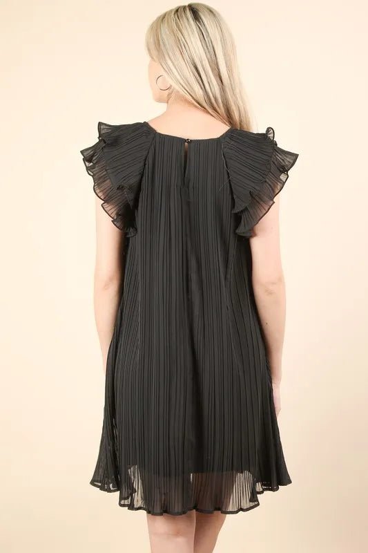 VERY J Plus Size Ruffle Sleeve Pleated Woven Mini Dress