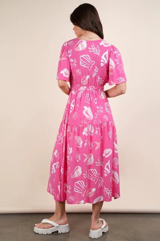 VERY J Printed V - Neck Resort Midi Dress