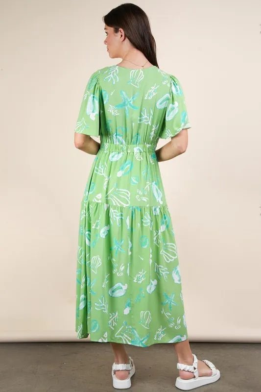 VERY J Printed V - Neck Resort Midi Dress
