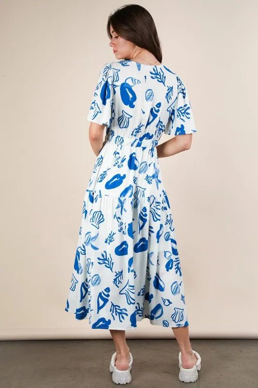 VERY J Printed V - Neck Resort Midi Dress