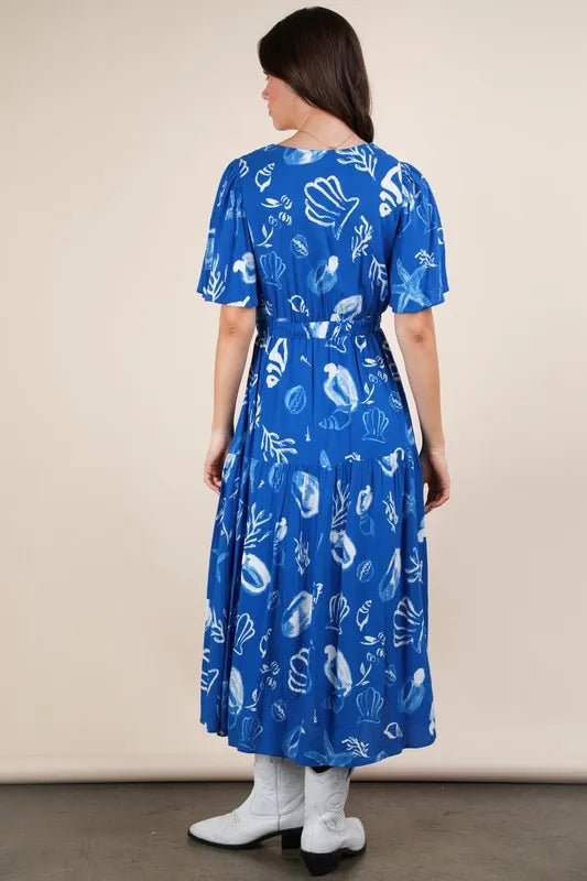 VERY J Printed V - Neck Resort Midi Dress