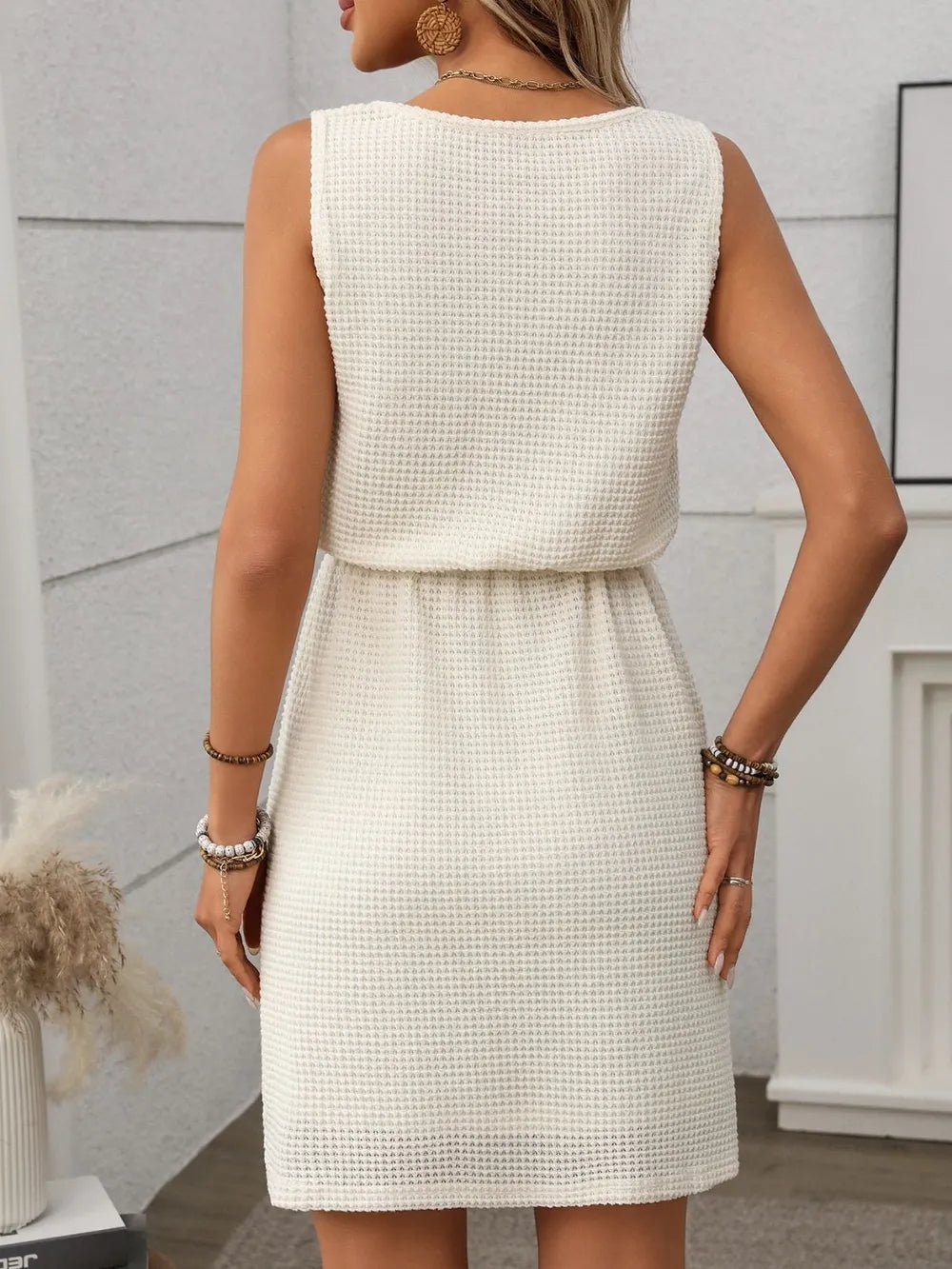 Waffle - Knit Drawstring Mini Tank Dress