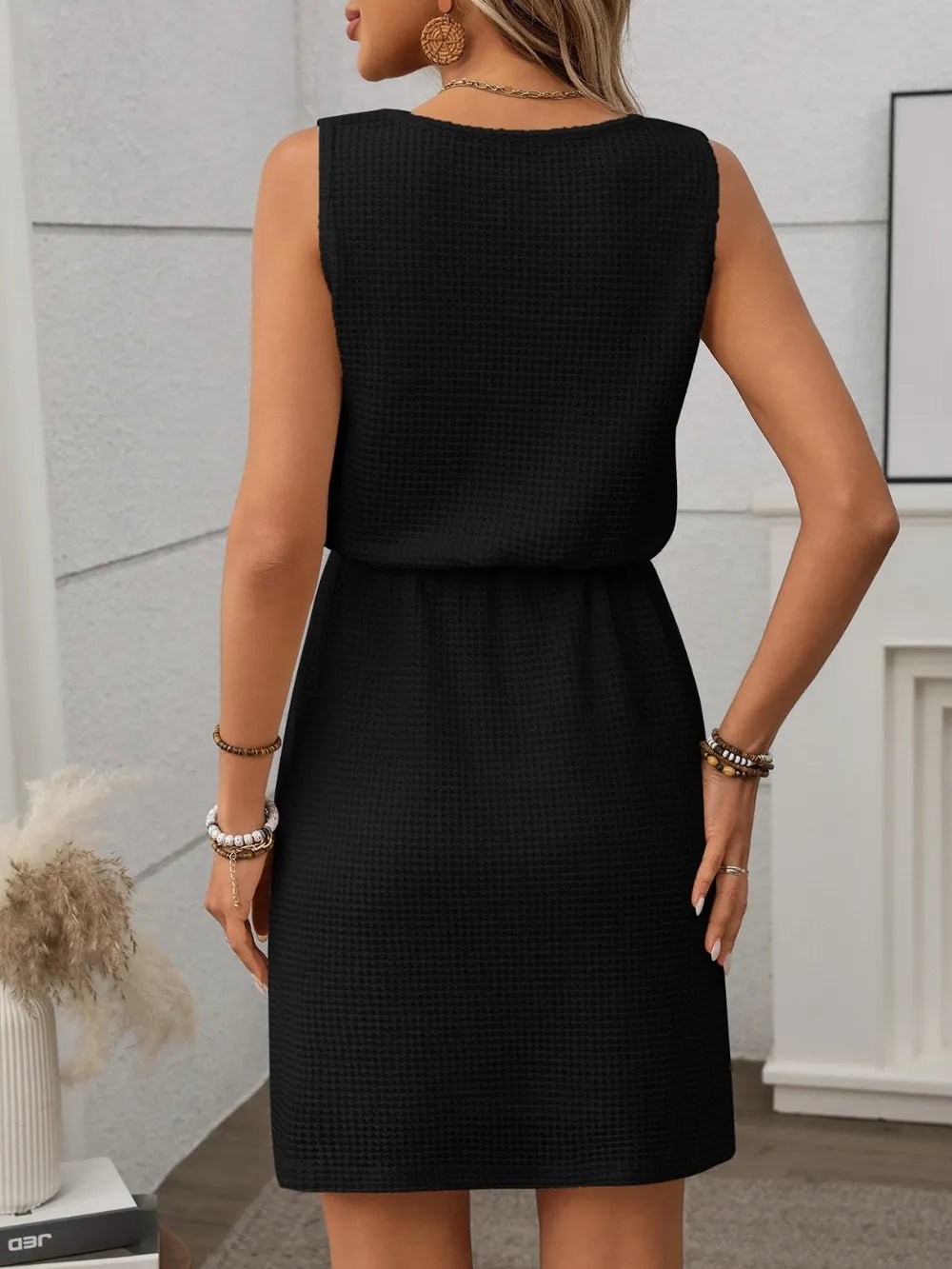 Waffle - Knit Drawstring Mini Tank Dress
