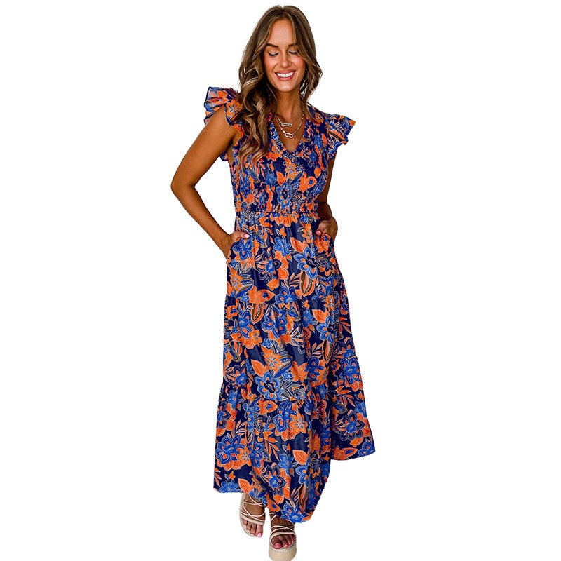 Women's Fashion Floral Print Sleeveless Dress - ClassiQ