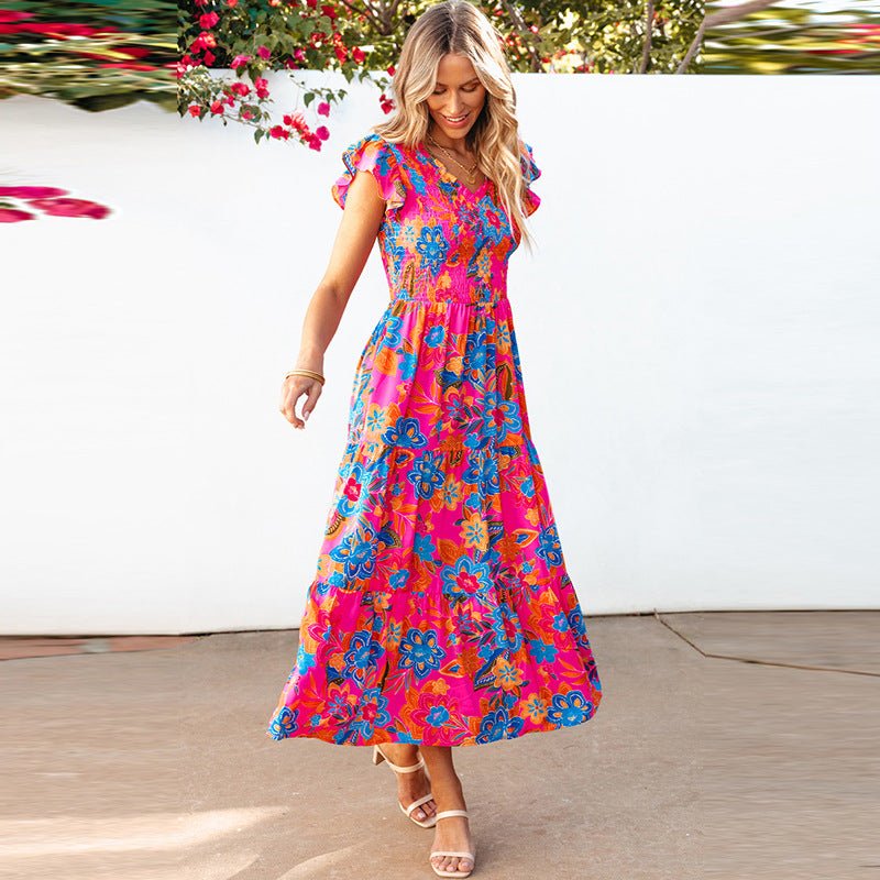 Women's Fashion Floral Print Sleeveless Dress - ClassiQ