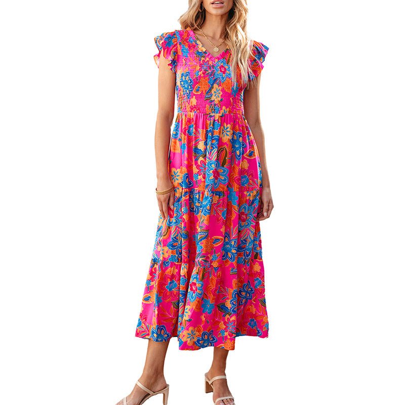 Women's Fashion Floral Print Sleeveless Dress - ClassiQ