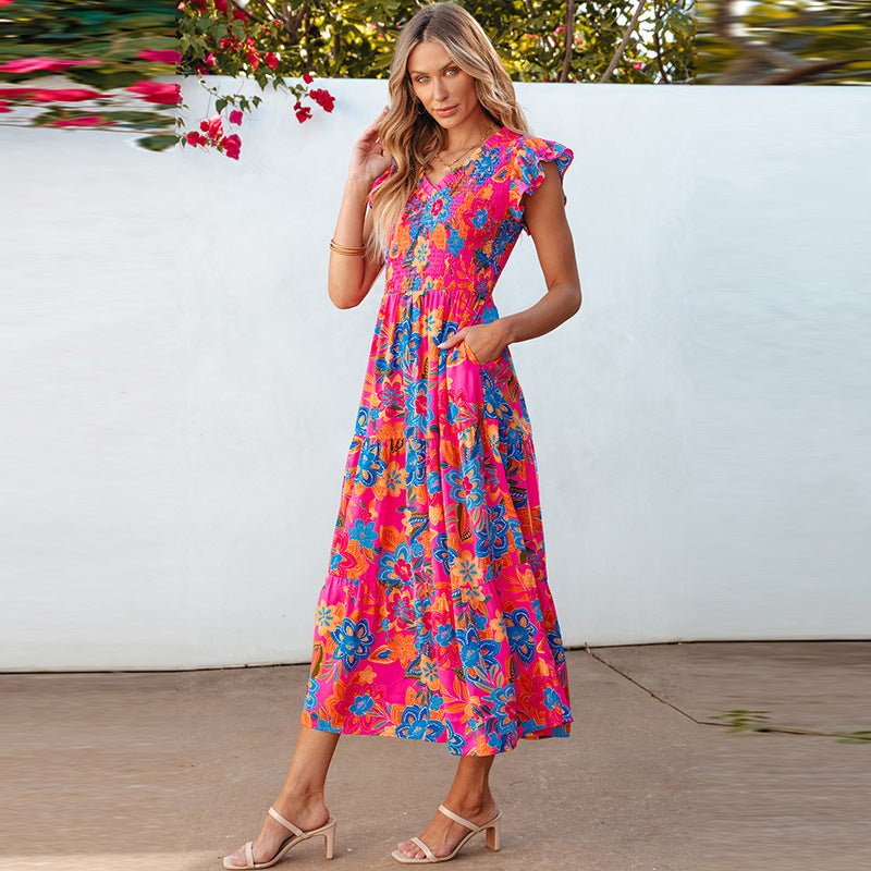 Women's Fashion Floral Print Sleeveless Dress - ClassiQ