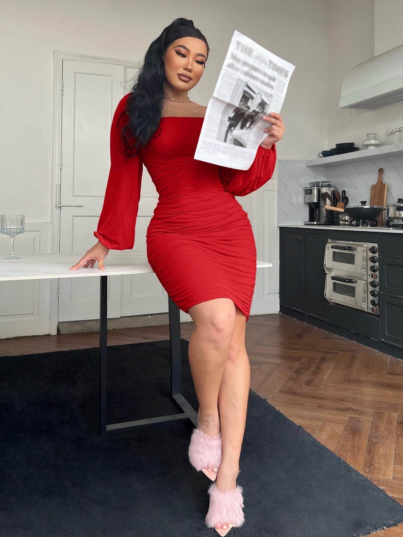 Zip - Back Ruched Bodycon Dress