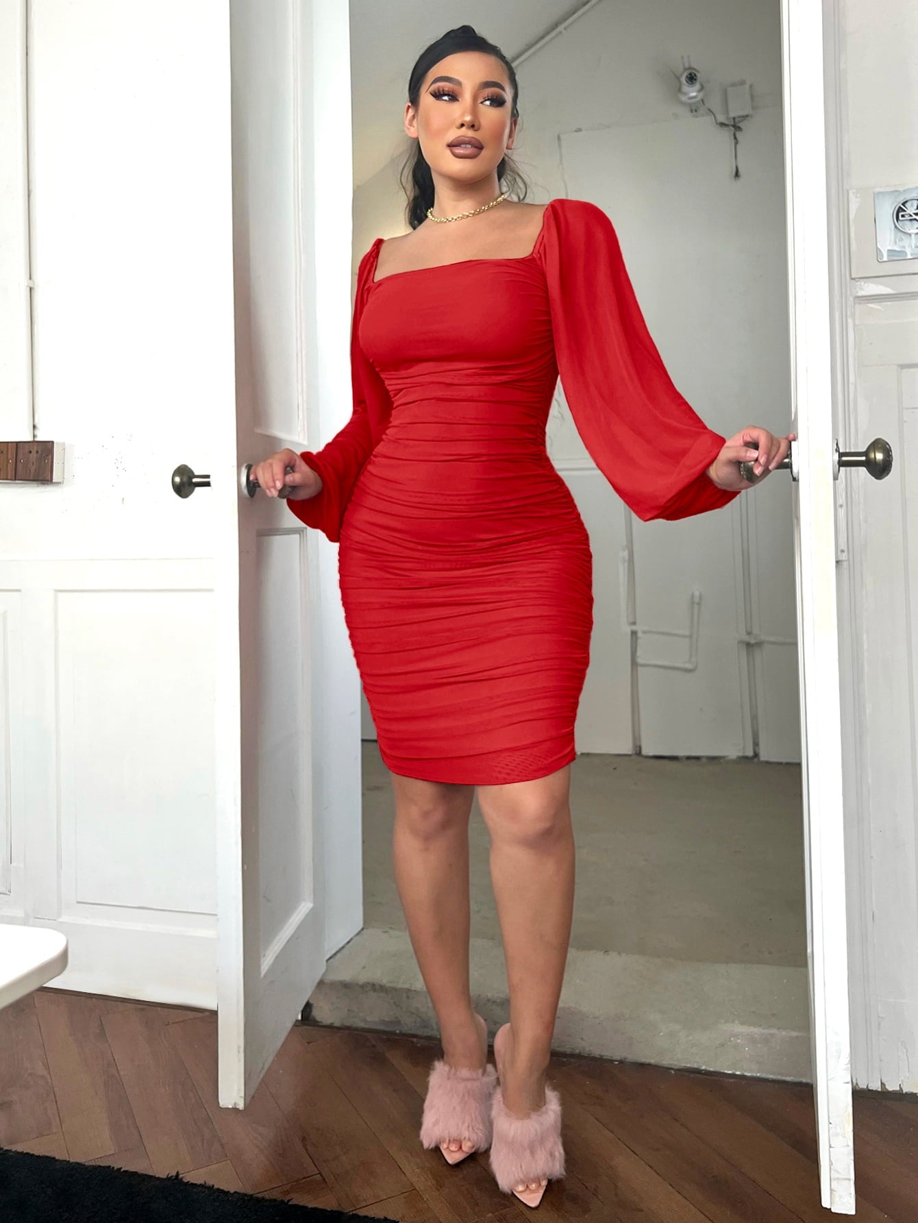 Zip - Back Ruched Bodycon Dress