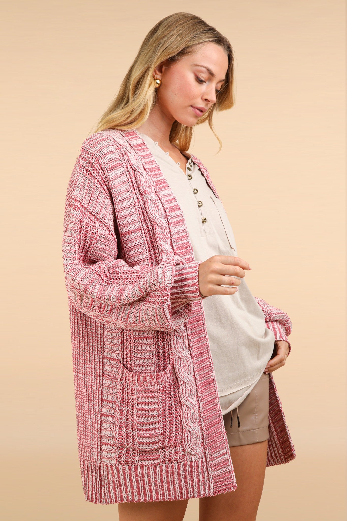 VERY J Cable Knit Open Front Cardigan - Classique Collection