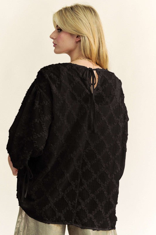 Davi & Dani Tied Round Neck Mesh Blouse - ClassiQ