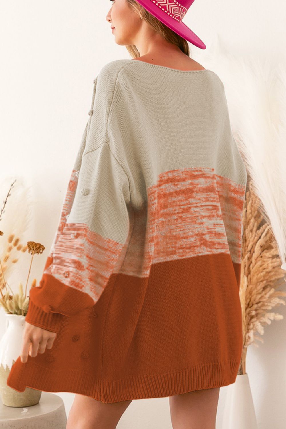 Pompom Color Block Open Front Cardigan - ClassiQ