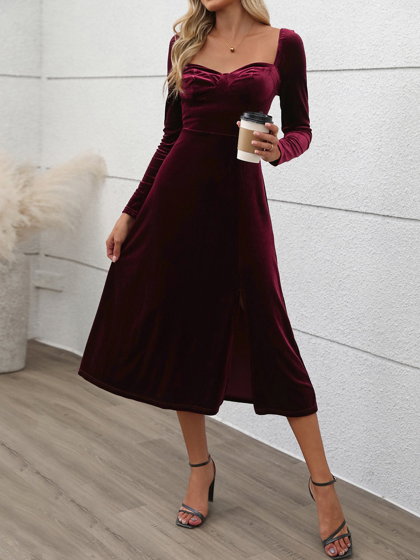 Perfee Sweetheart Neck Long Sleeve Midi Dress - Classique Collection