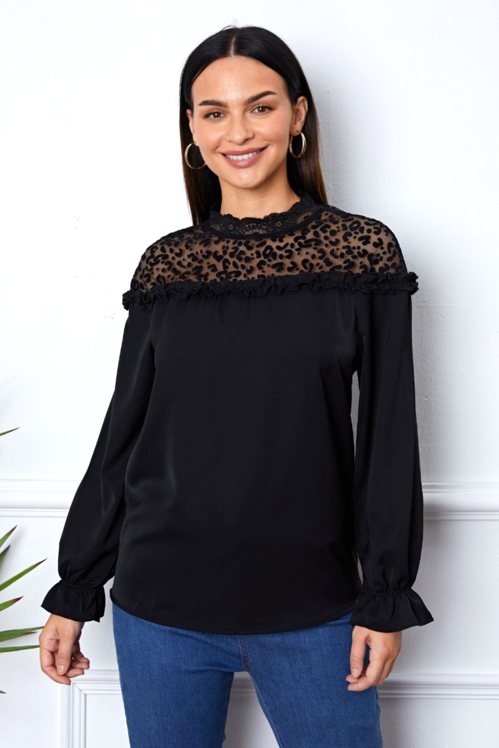 Leopard Frill Flounce Sleeve Blouse - Classique Collection