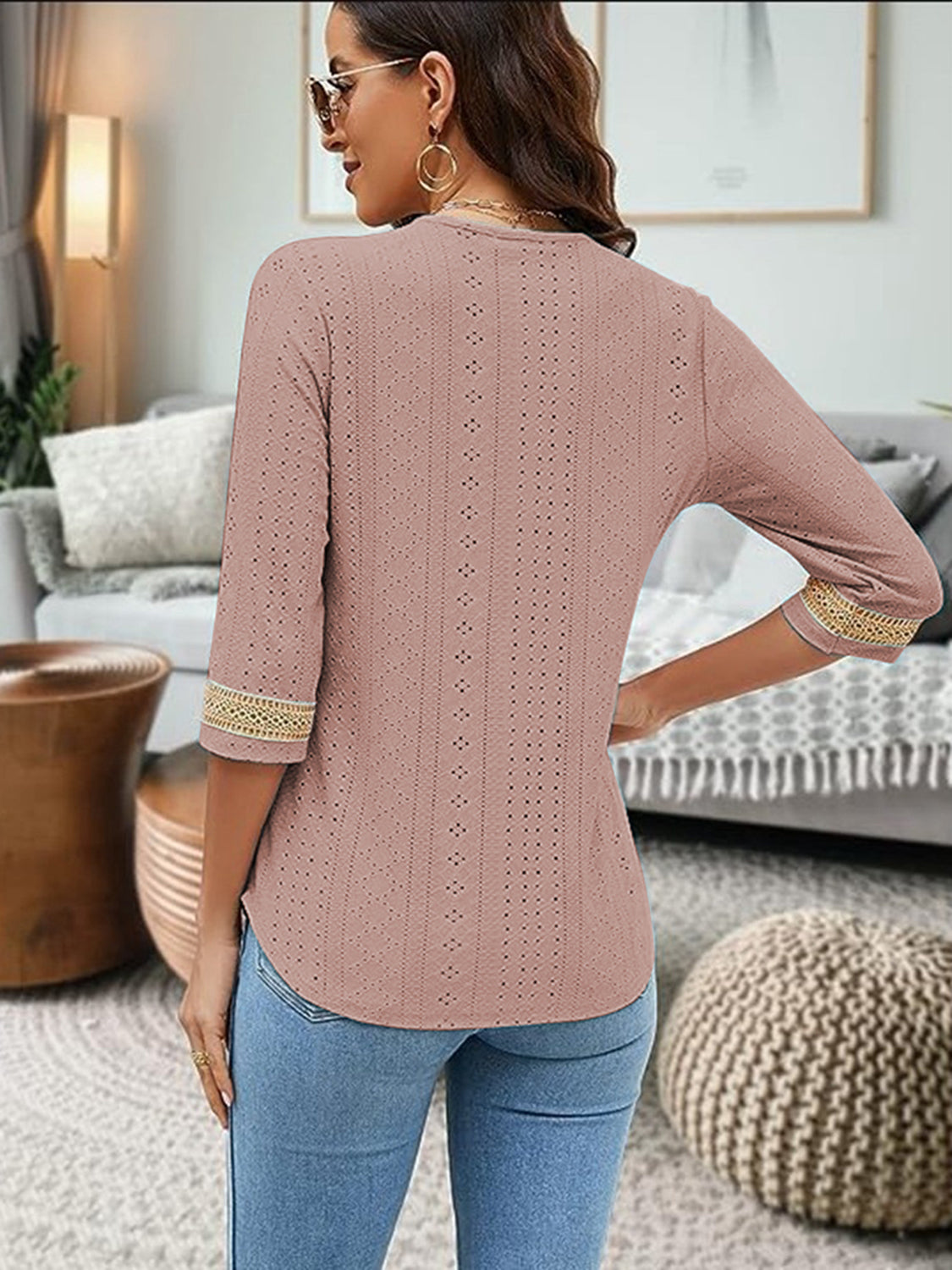 V-Neck Eyelet Blouse - Classique Collection