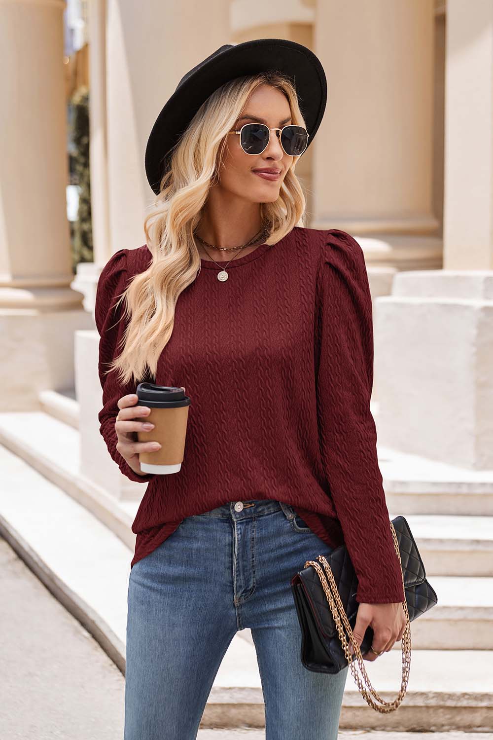Mandy Round Neck Puff Sleeve Blouse - Classique Collection