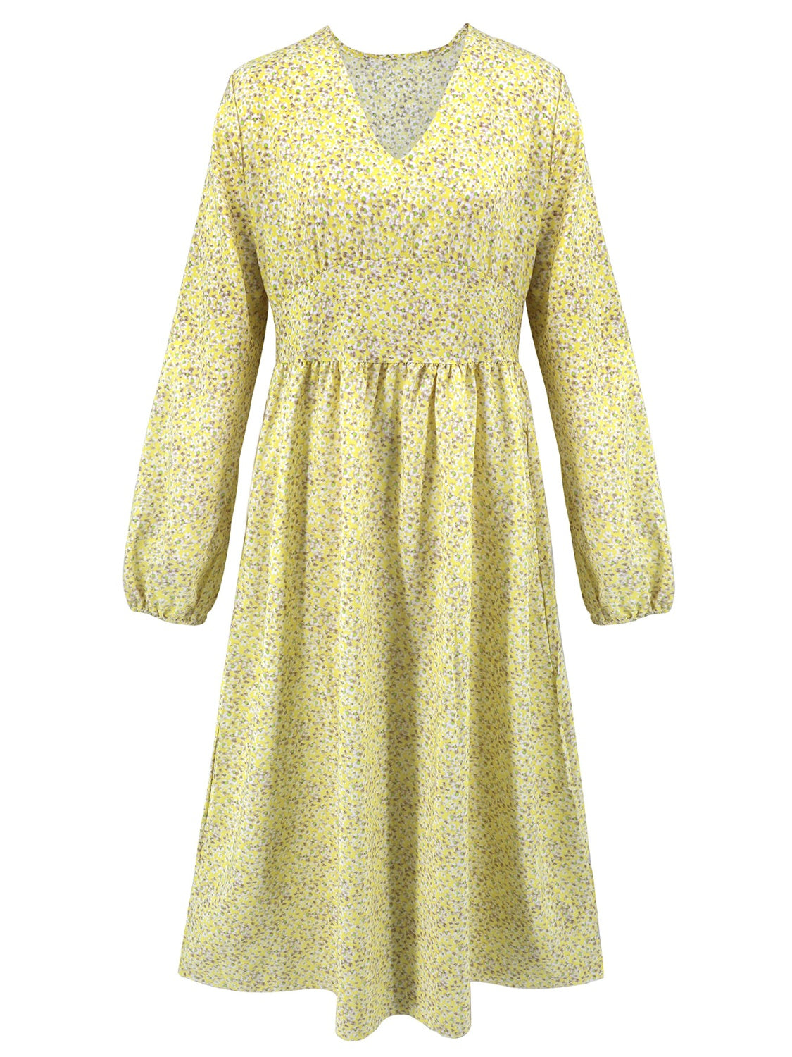 Floral V-Neck Long Sleeve Midi Dress - Classique Collection