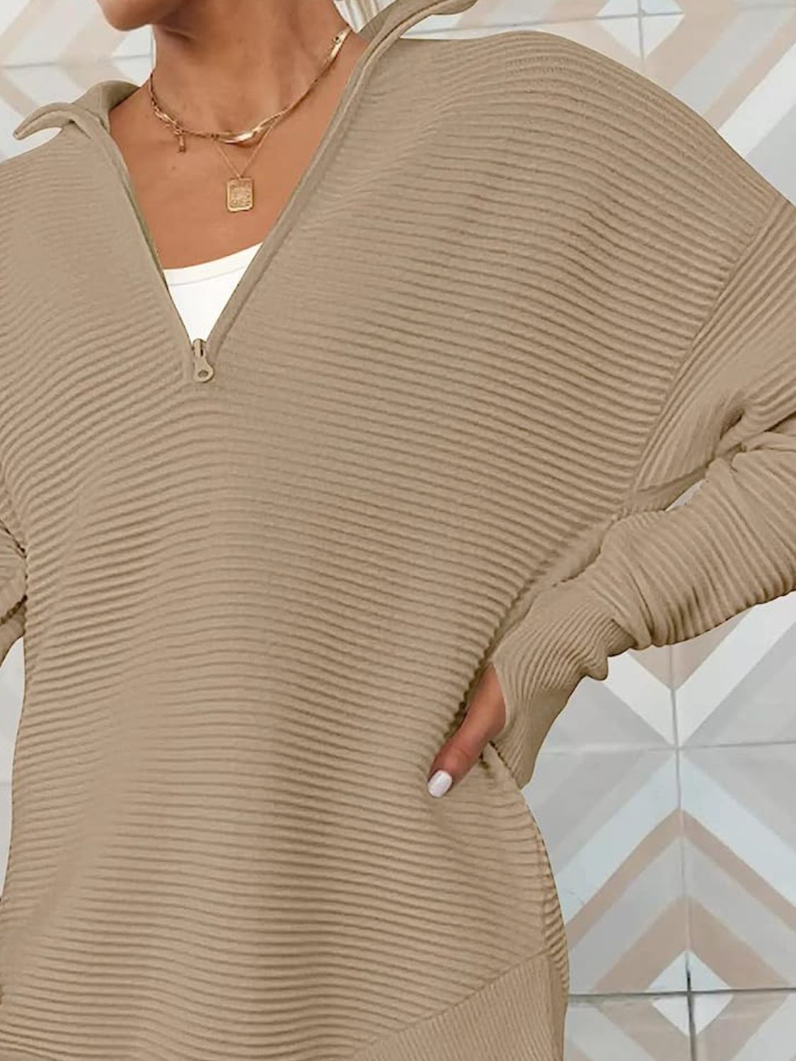 Half Zip Long Sleeve Knit Top - ClassiQ