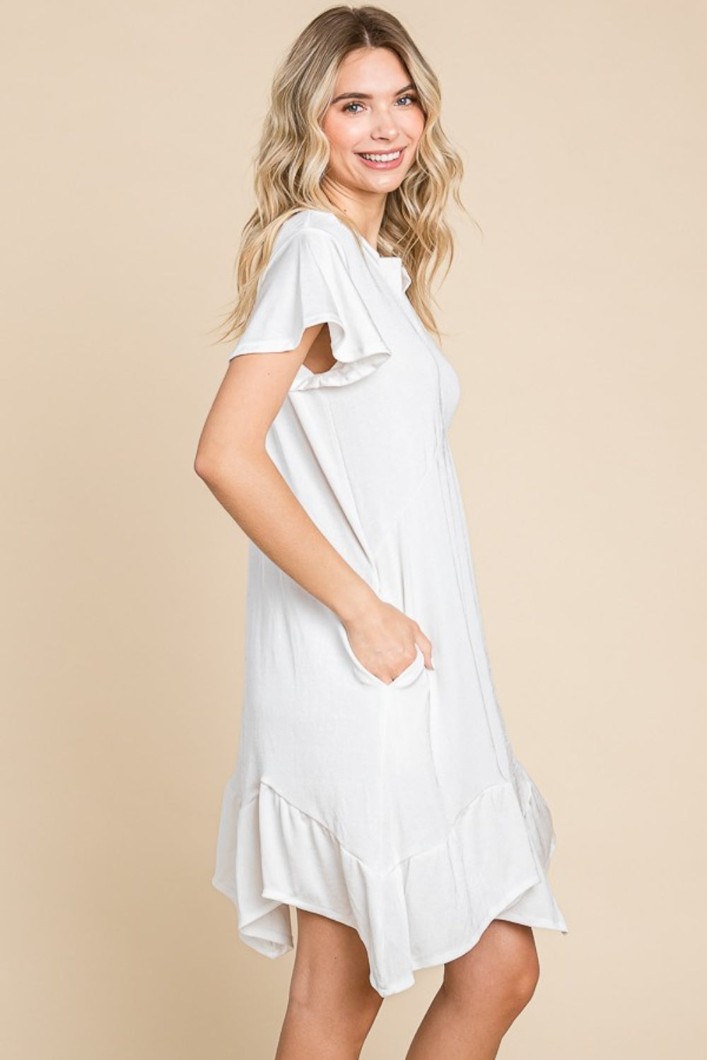 Culture Code Full Size Short Sleeve Ruffled Asymmetric Hem Dress - Classique Collection