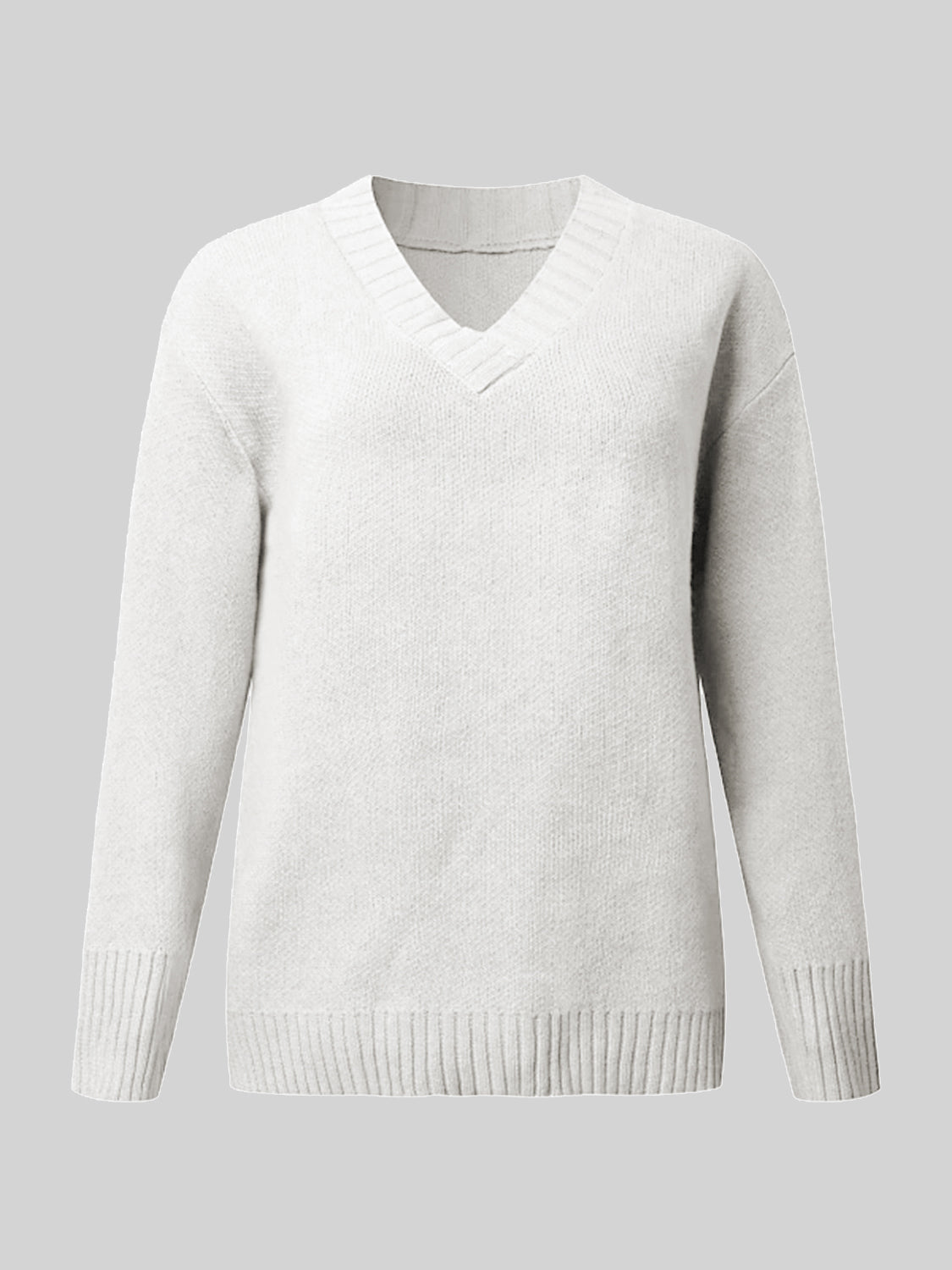 V-Neck Long Sleeve Knit Top - ClassiQ