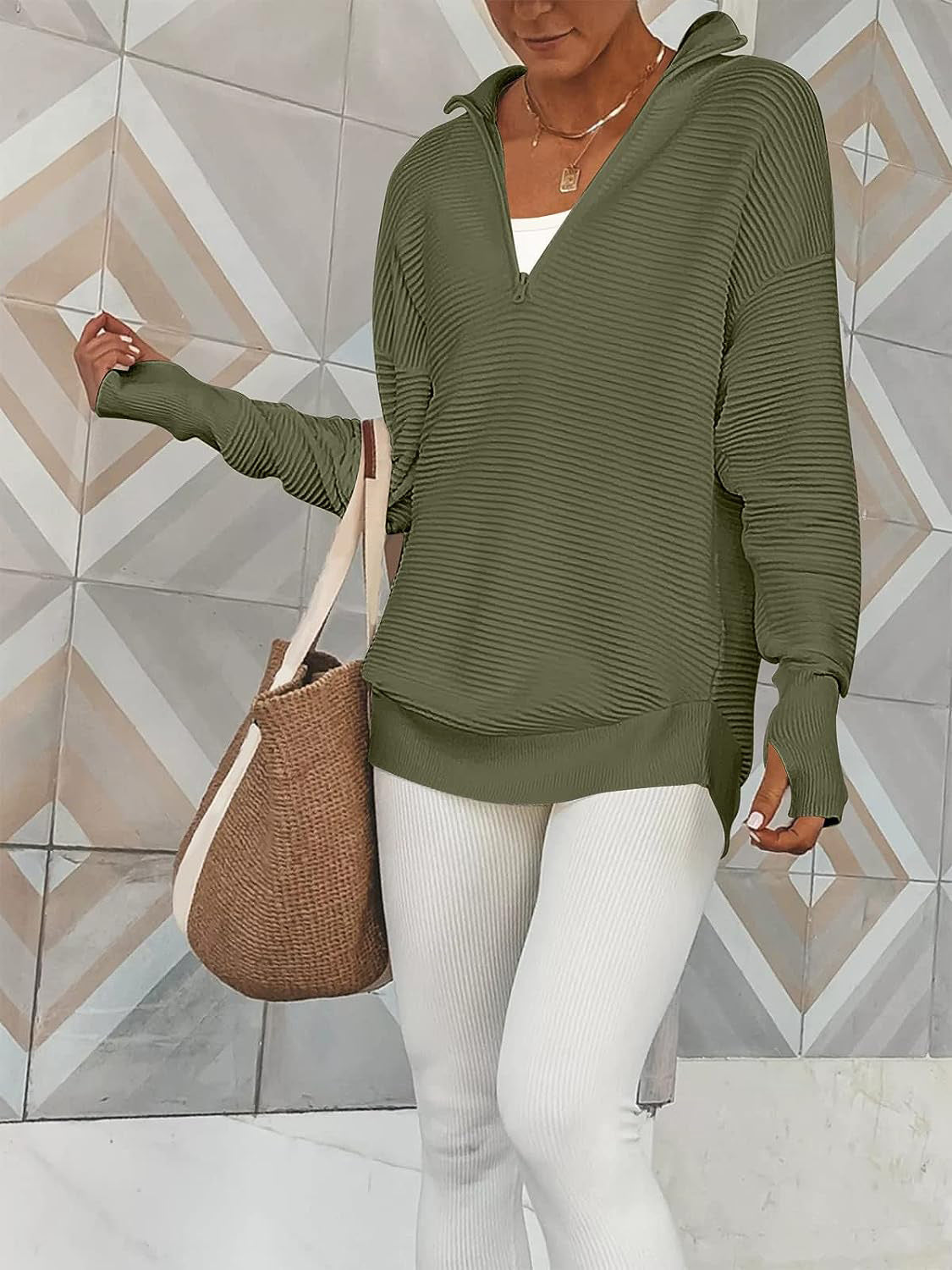 Half Zip Long Sleeve Knit Top - ClassiQ
