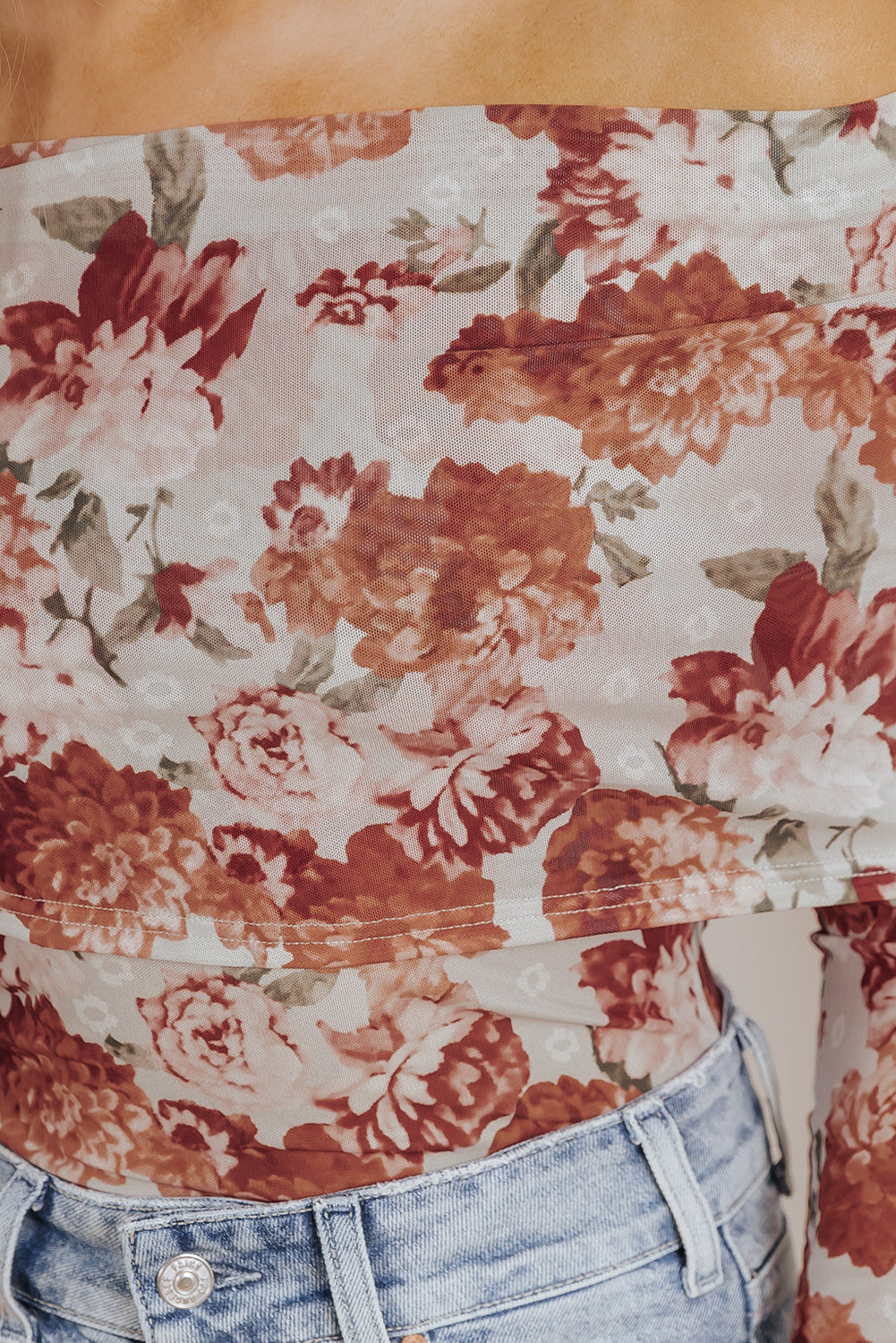 Floral Off-Shoulder Long Sleeve Bodysuit - Classique Collection