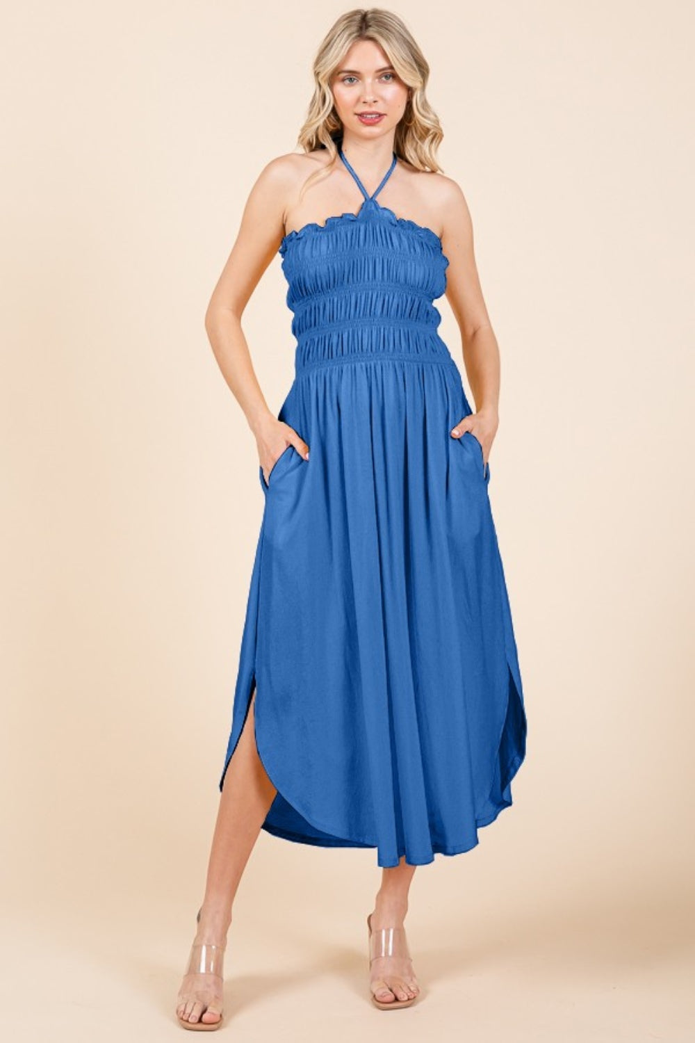 Culture Code Tie Back Shirring Dress with Pockets - Classique Collection