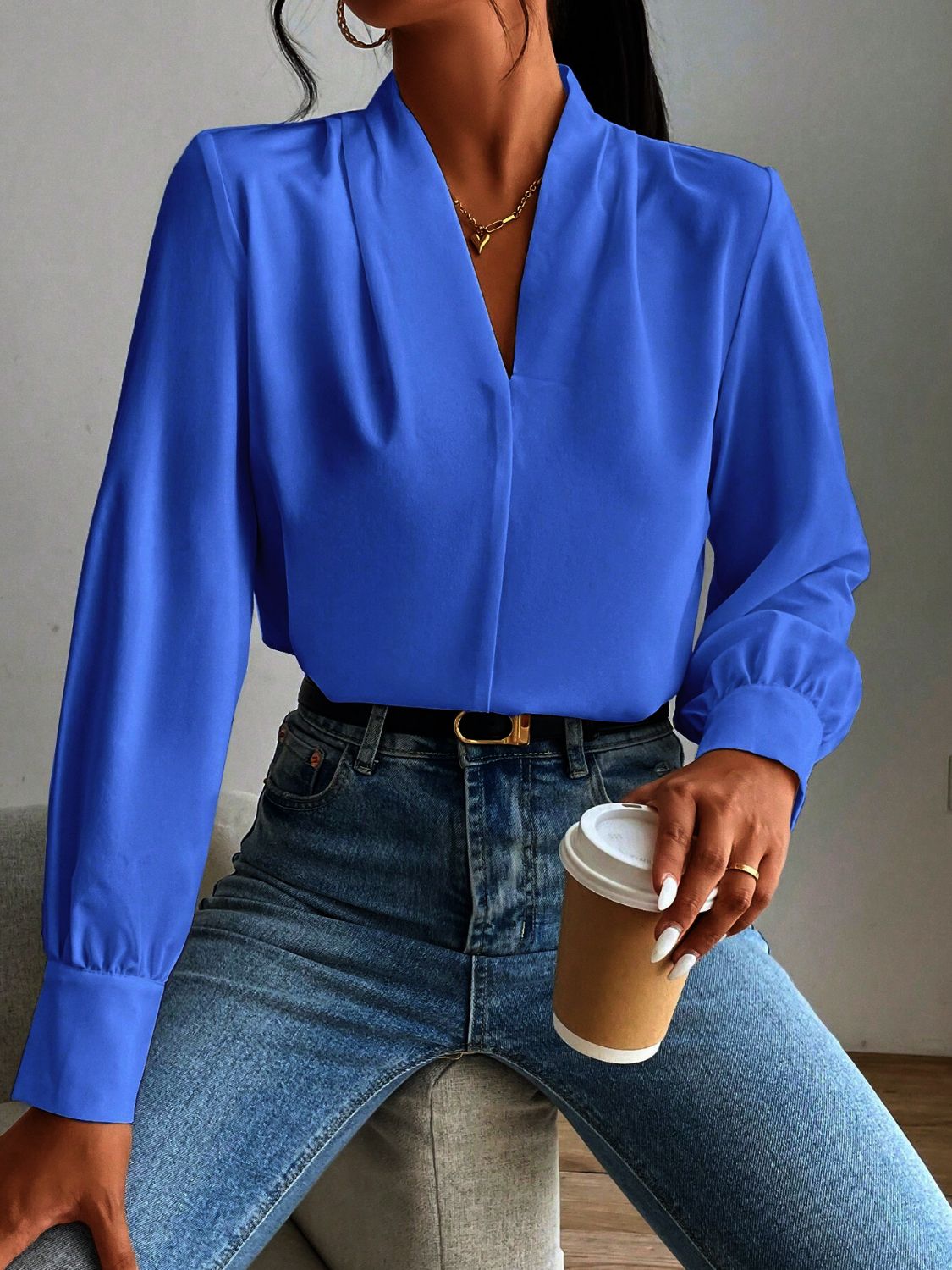 V Neck Long Sleeve Top - Classique Collection