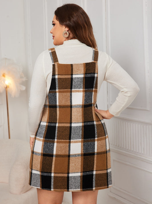 Honey Plus Size Plaid Wide Strap Overall Dress - Classique Collection