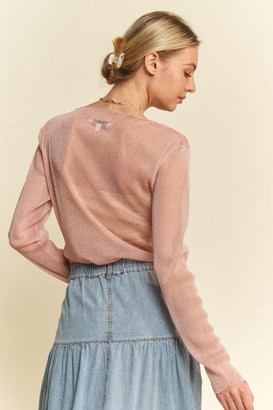 Davi & Dani Glitter Mesh Lettuce Hem Long Sleeve Top - Classique Collection
