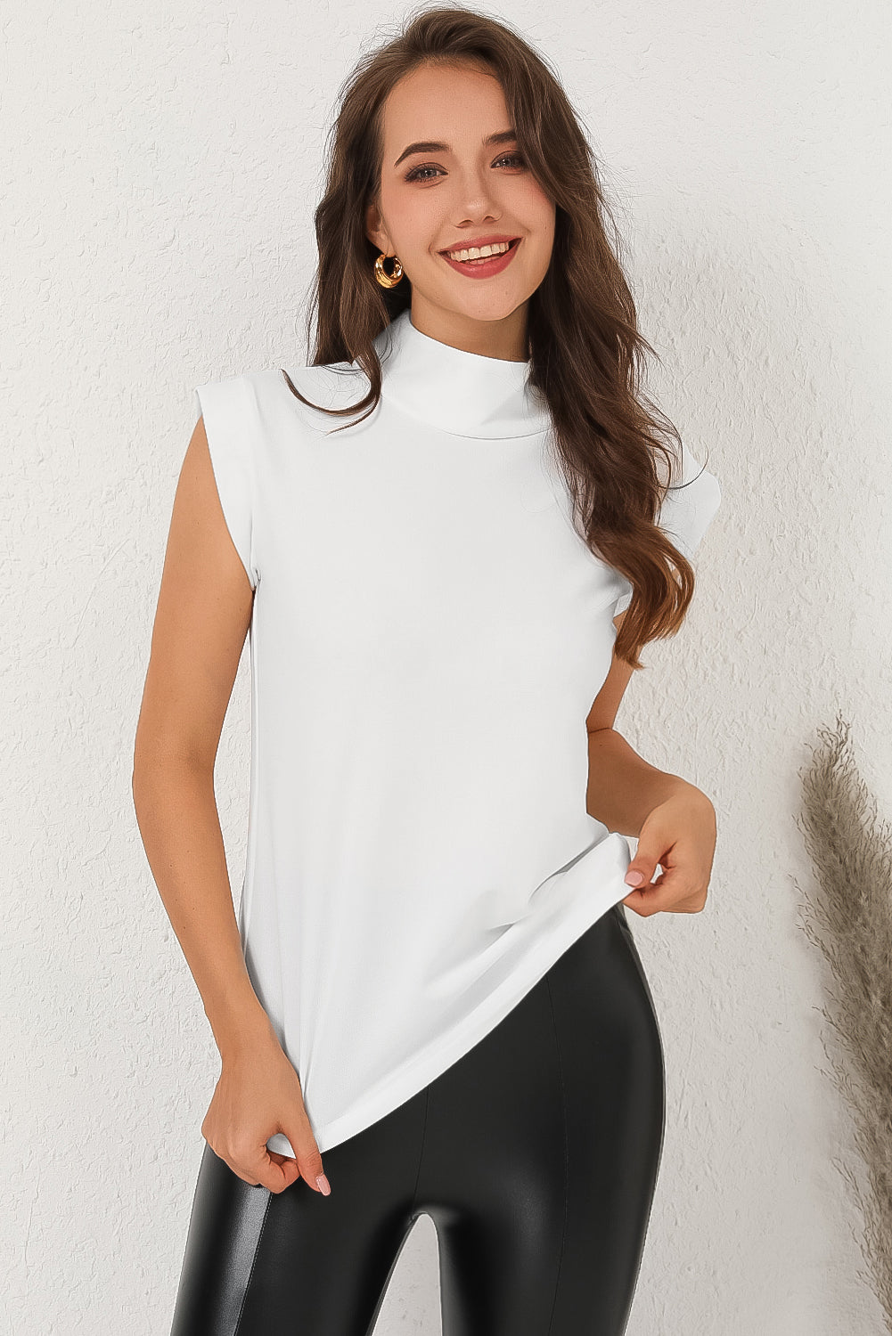 Mock Neck Cap Sleeve Blouse - Classique Collection
