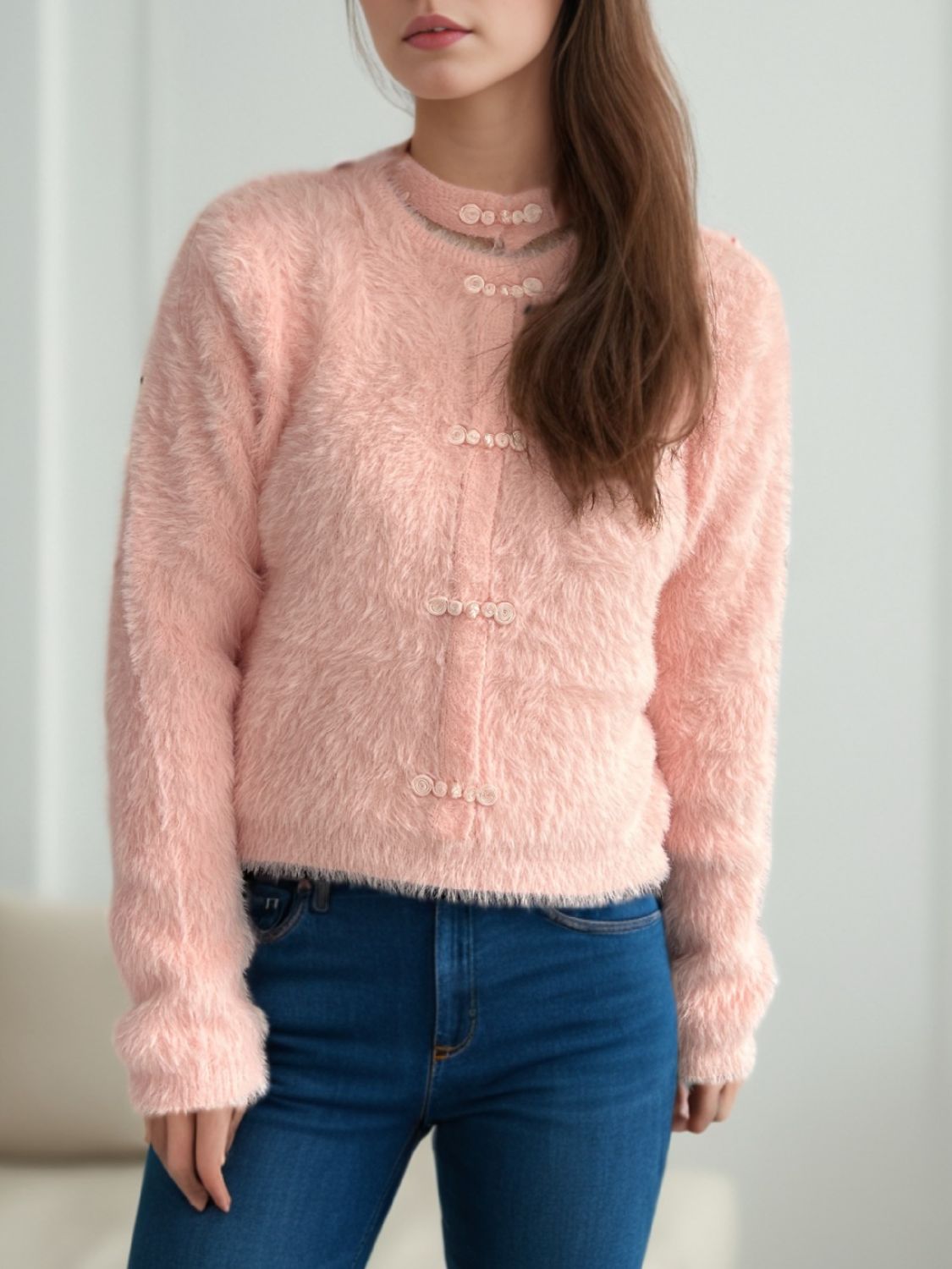 Cutout Knot Button Long Sleeve Cardigan - ClassiQ