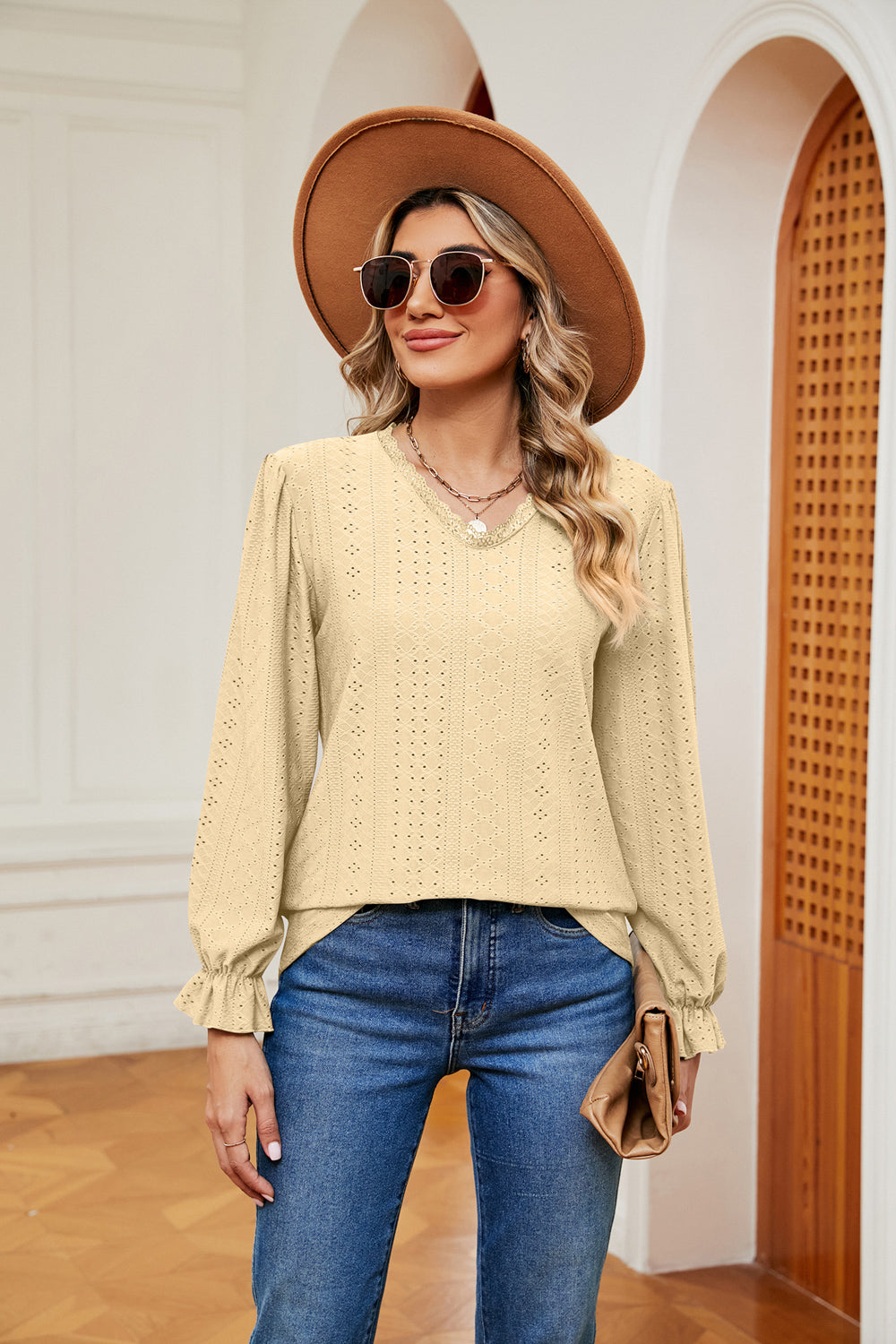 V-Neck Flounce Sleeve Blouse - Classique Collection