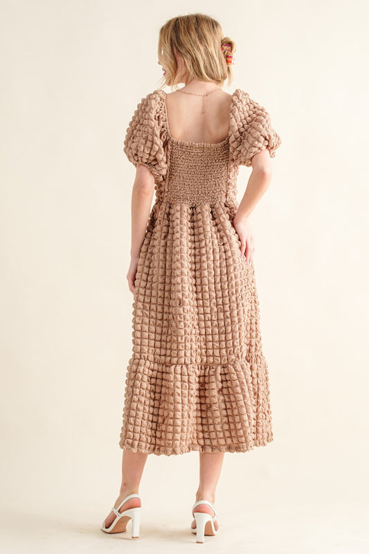 And The Why Full Size Square Neck Puff Sleeve Dress - Classique Collection