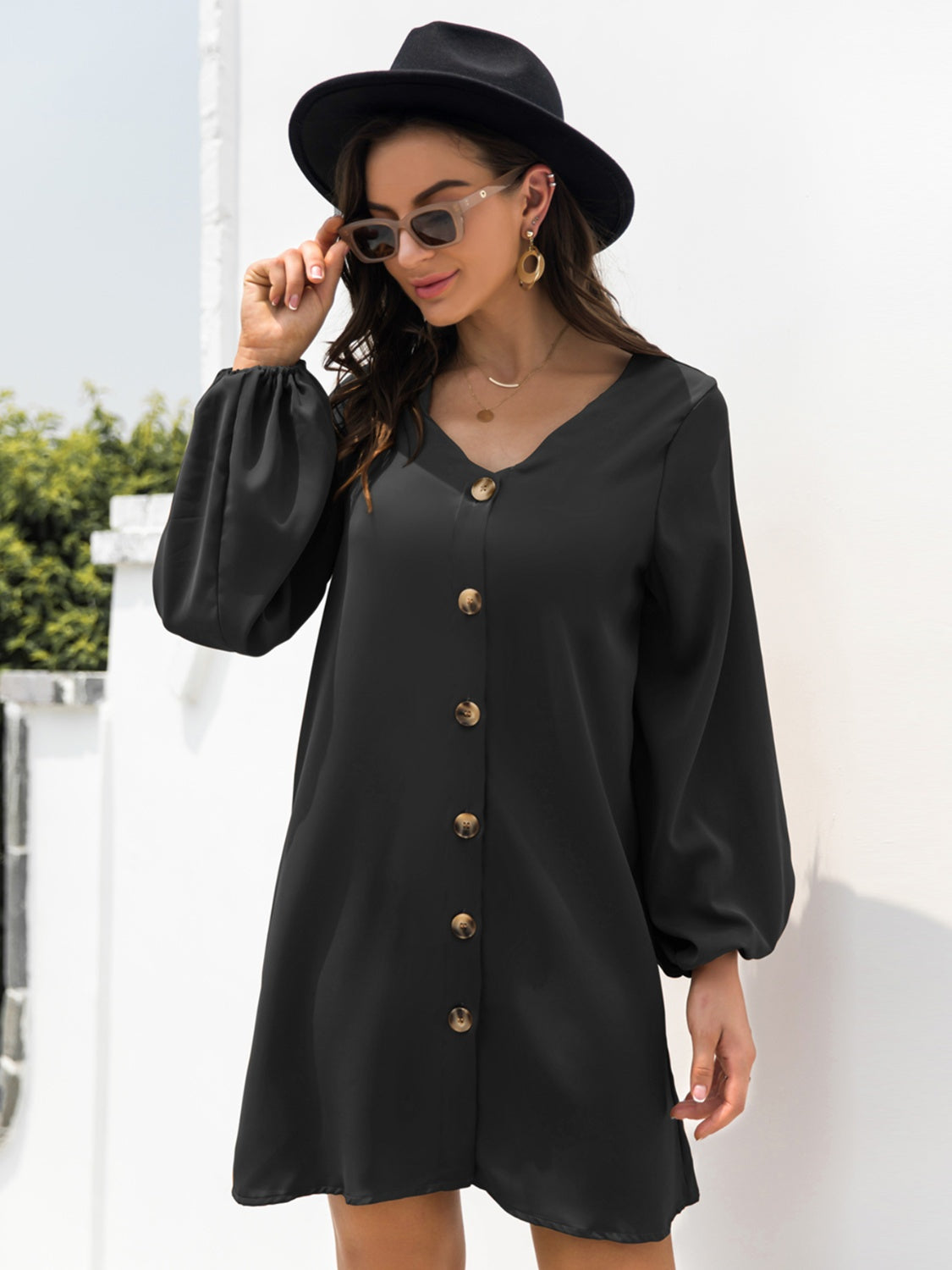 V-Neck Long Sleeve Mini Dress - Classique Collection