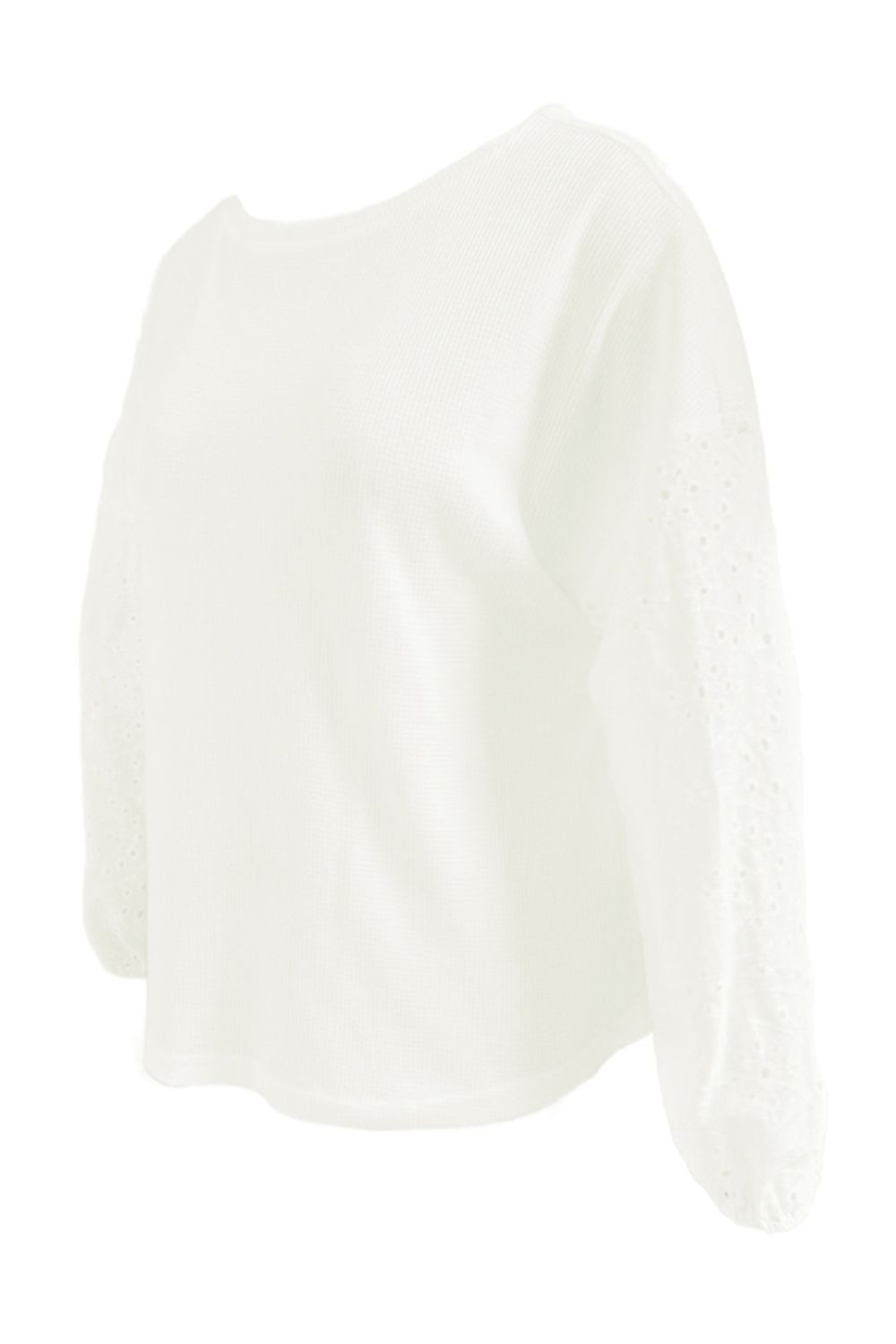 Shiny Openwork Dropped Shoulder Boat Neck Blouse - Classique Collection
