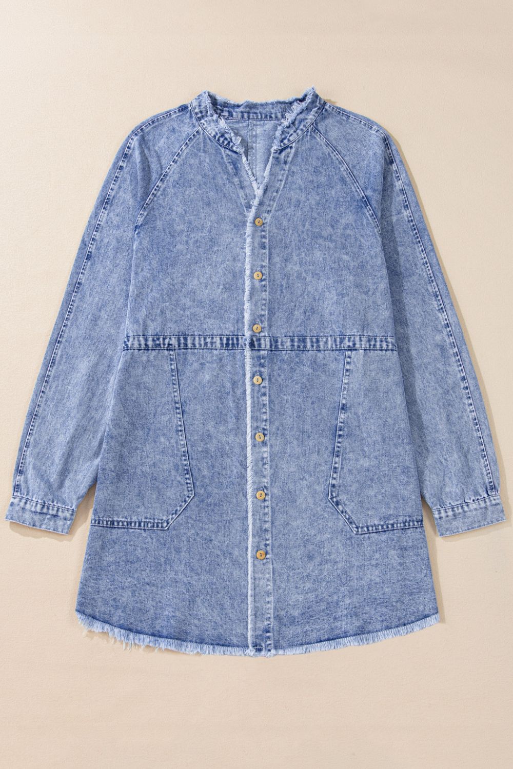 Raw Hem Button Down Long Sleeve Denim Dress - Classique Collection
