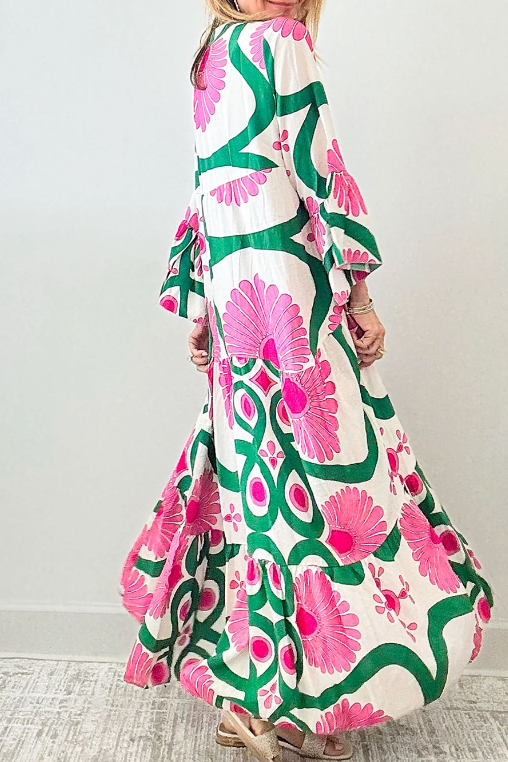 Printed Notched Long Sleeve Maxi Dress - Classique Collection