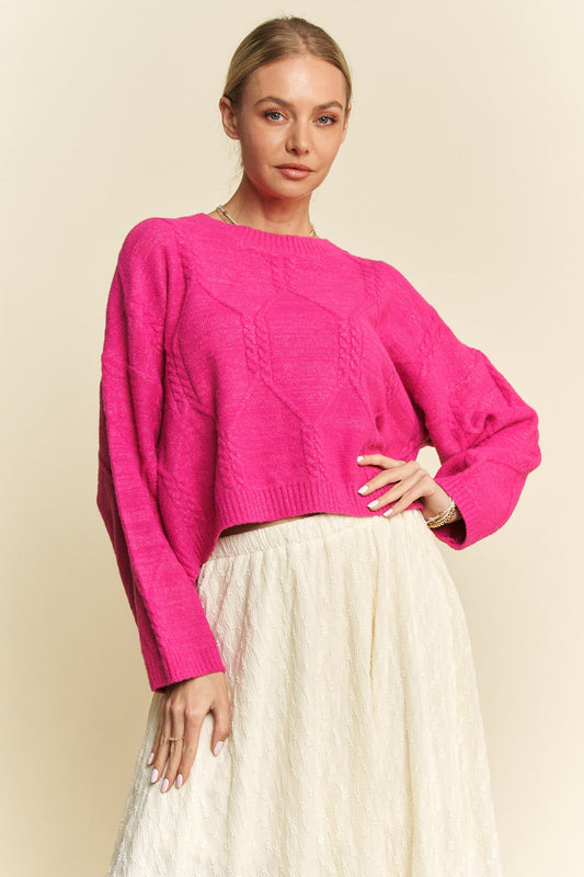 Davi & Dani Diamond Cable Pattern Drop Shoulder Sweater - Classique Collection