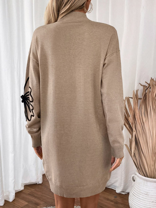 Perfee Flower Mock Neck Long Sleeve Sweater Dress - Classique Collection