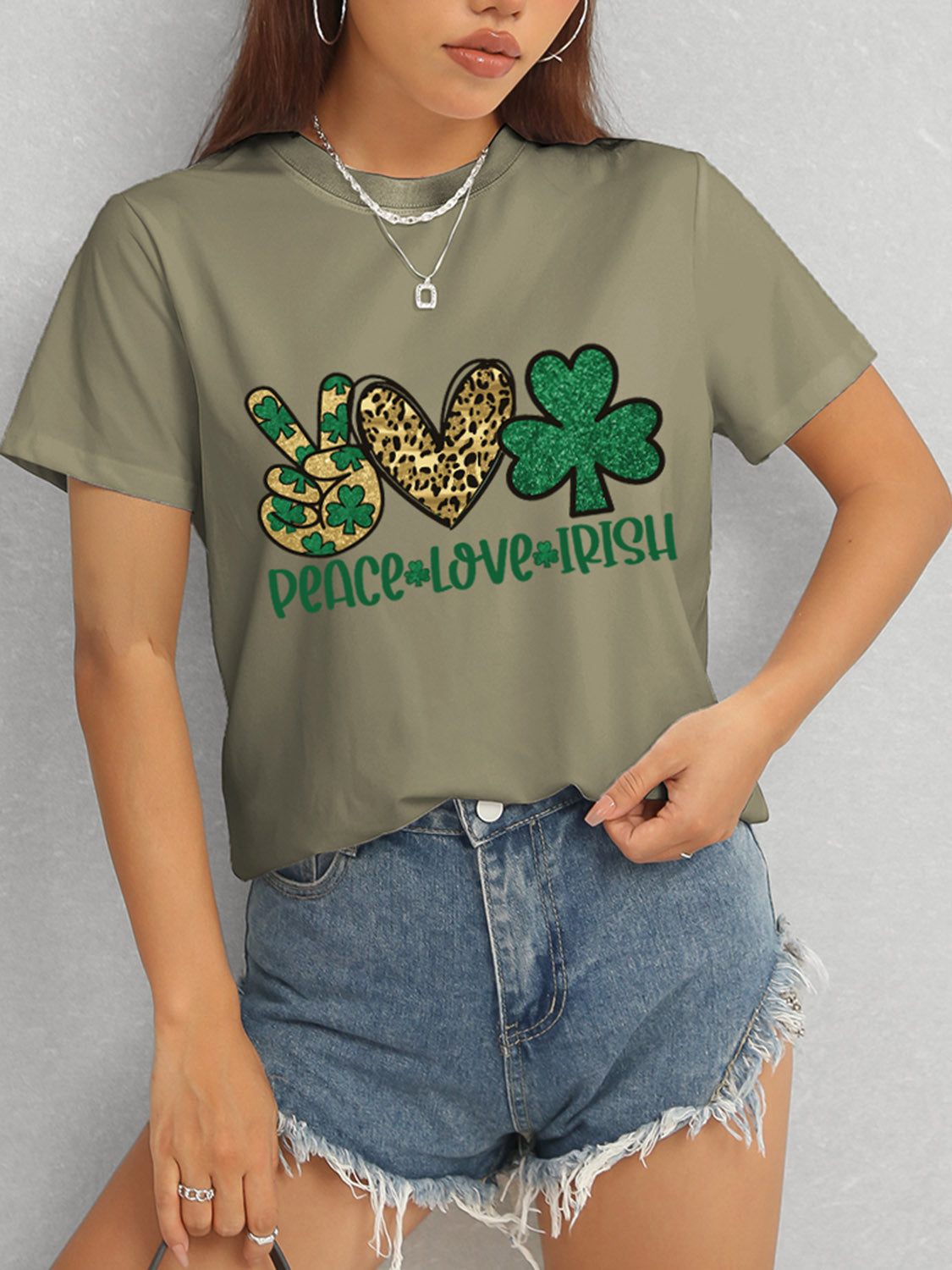 PEACE LOVE IRISH Round Neck Short Sleeve T-Shirt - ClassiQ