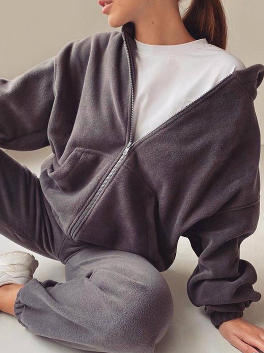Zip Up Long Sleeve Hoodie and Joggers Set - ClassiQ