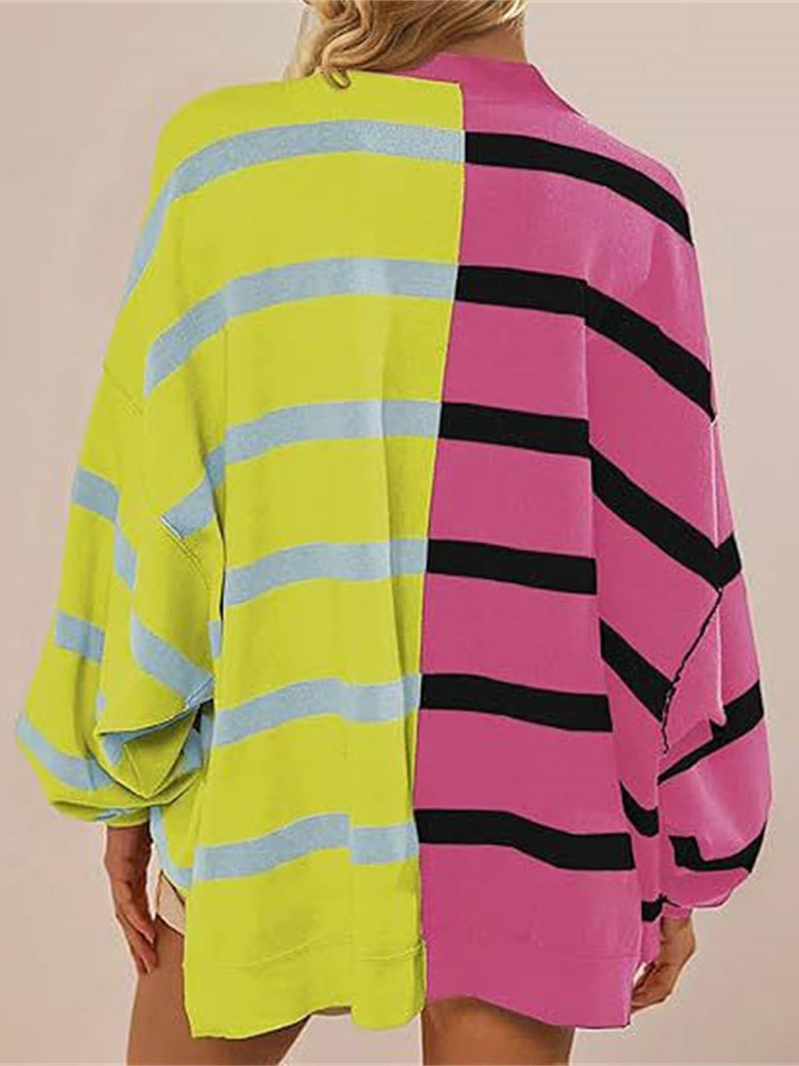 Striped Round Neck Long Sleeve Sweater - ClassiQ