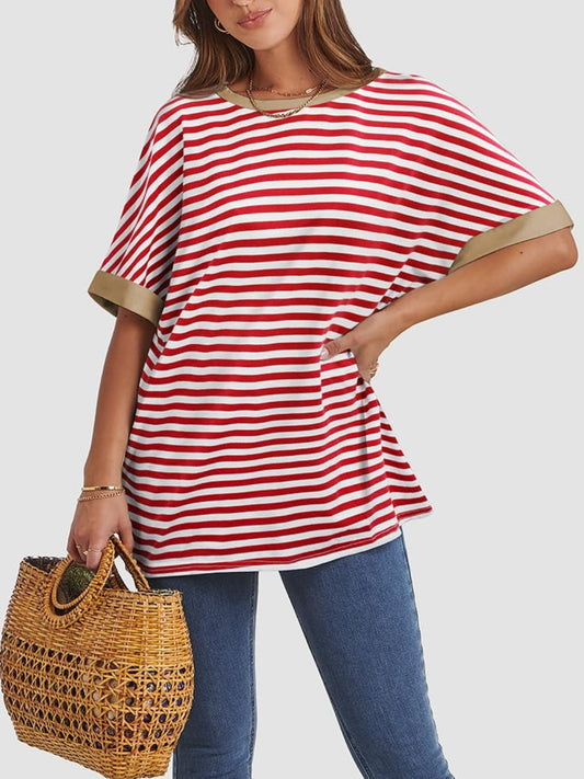 Contrast Striped Round Neck Half Sleeve T-Shirt - Classique Collection