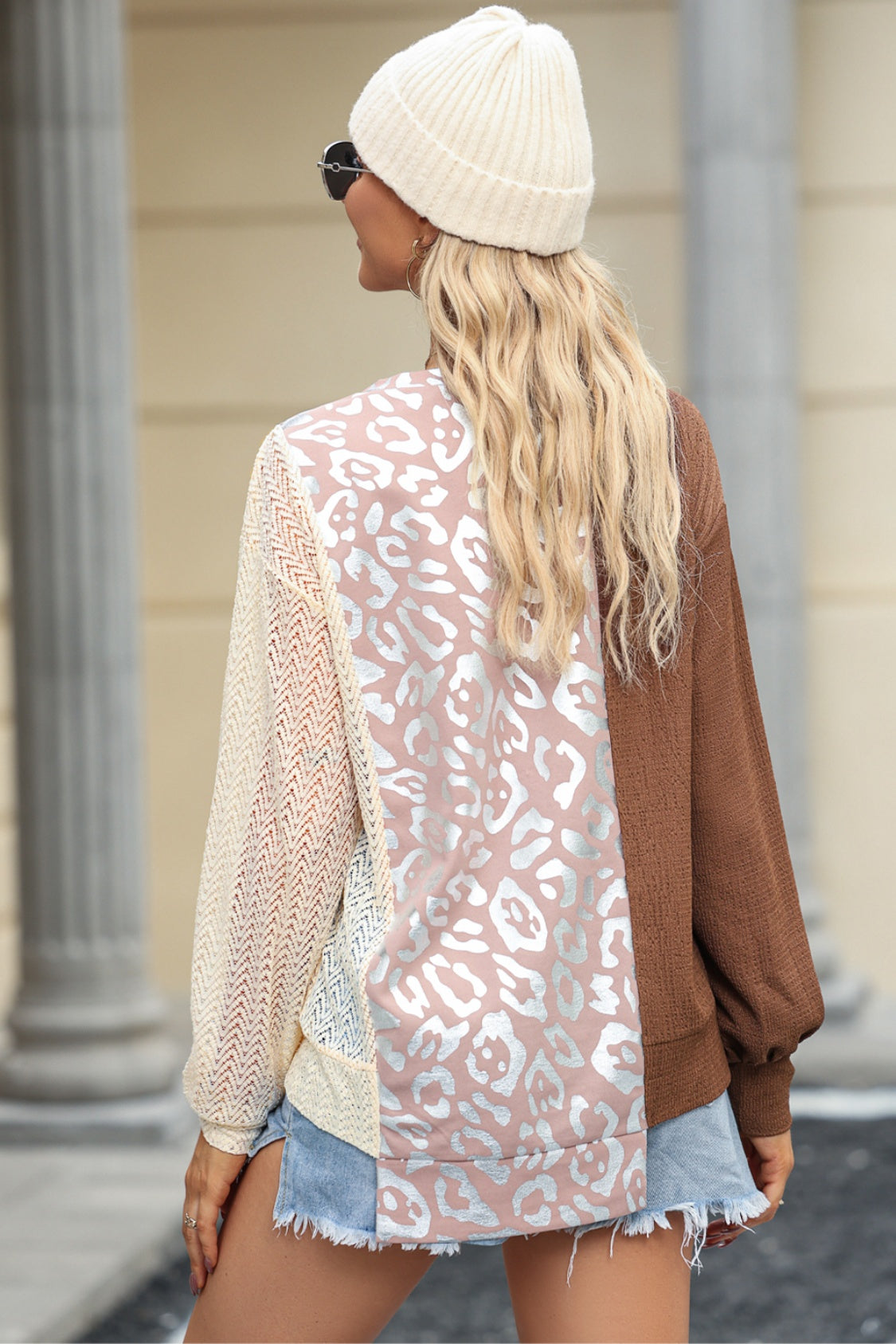 Leopard Round Neck Long Sleeve Blouse - Classique Collection